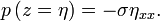 p\left(z=\eta \right)=-\sigma \eta _{{xx}}.\,