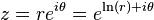 z=re^{{i\theta }}=e^{{\ln(r)+i\theta }}