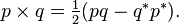 p\times q=\textstyle {\frac  {1}{2}}(pq-q^{*}p^{*}).