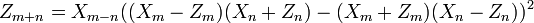 Z_{{m+n}}=X_{{m-n}}((X_{m}-Z_{m})(X_{n}+Z_{n})-(X_{m}+Z_{m})(X_{n}-Z_{n}))^{2}