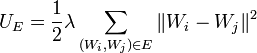 U_{{E}}={\frac  {1}{2}}\lambda \sum _{{(W_{i},W_{j})\in E}}\|W_{i}-W_{j}\|^{2}