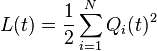 L(t)={\frac  {1}{2}}\sum _{{i=1}}^{N}Q_{i}(t)^{2}