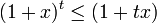 (1+x)^{{t}}\leq \left(1+tx\right)