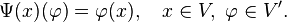 
    \Psi(x)(\varphi) = \varphi(x), \quad x \in V, \ \varphi \in V'. \,
  