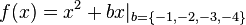 f(x)=x^{2}+bx|_{{b=\{-1,-2,-3,-4\}}}\!