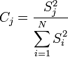 C_{j}={\frac  {S_{j}^{2}}{\displaystyle \sum _{{i=1}}^{N}S_{i}^{2}}}