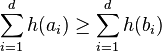 \sum _{{i=1}}^{d}h(a_{i})\geq \sum _{{i=1}}^{d}h(b_{i})