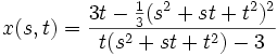 x(s,t)={3t-{1 \over 3}(s^{2}+st+t^{2})^{2} \over t(s^{2}+st+t^{2})-3}