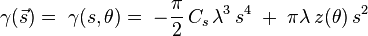 \gamma ({\vec  {s}})=\;\gamma (s,\theta )=\;-{\frac  {\pi }{2}}\,C_{s}\,\lambda ^{3}\,s^{4}\;+\;\pi \lambda \,z(\theta )\,s^{2}