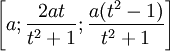 \left[a;{\frac  {2at}{t^{2}+1}};{\frac  {a(t^{2}-1)}{t^{2}+1}}\right]