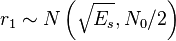 r_{1}\sim {}N\left({\sqrt  {E_{s}}},N_{{0}}/2\right)