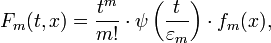 \displaystyle {F_{m}(t,x)={t^{m} \over m!}\cdot \psi \left({t \over \varepsilon _{m}}\right)\cdot f_{m}(x),}