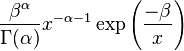 {\frac  {\beta ^{\alpha }}{\Gamma (\alpha )}}x^{{-\alpha -1}}\exp \left({\frac  {-\beta }{x}}\right)