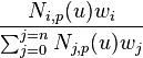 {N_{{i,p}}(u)w_{{i}} \over {\sum _{{j=0}}^{{j=n}}N_{{j,p}}(u)w_{{j}}}}