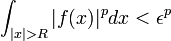 \int _{{|x|>R}}|f(x)|^{p}dx<\epsilon ^{p}\,