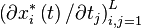 \left(\partial x_{{i}}^{{\ast }}\left(t\right)/\partial t_{{j}}\right)_{{i,j=1}}^{{L}}