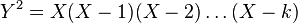 Y^{2}=X(X-1)(X-2)\ldots (X-k)