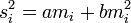 s_{i}^{2}=am_{i}+bm_{i}^{2}\,