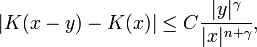 |K(x-y)-K(x)| \leq C \frac{|y|^{\gamma}}{|x|^{n+\gamma}},