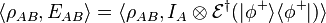 \langle \rho _{{AB}},E_{{AB}}\rangle =\langle \rho _{{AB}},I_{A}\otimes {\mathcal  {E}}^{{\dagger }}(|\phi ^{+}\rangle \langle \phi ^{+}|)\rangle 