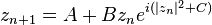 z_{{n+1}}=A+Bz_{n}e^{{i(|z_{n}|^{2}+C)}}