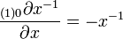 {\frac  {{}_{{(1)0}}\partial x^{{-1}}}{\partial x}}=-x^{{-1}}\,\!