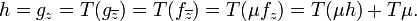 \displaystyle {h=g_{z}=T(g_{{\overline {z}}})=T(f_{{\overline {z}}})=T(\mu f_{z})=T(\mu h)+T\mu .}