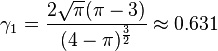 \gamma _{1}={\frac  {2{\sqrt  {\pi }}(\pi -3)}{(4-\pi )^{{\frac  {3}{2}}}}}\approx 0.631