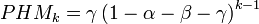 PHM_{{k}}=\gamma \left(1-\alpha -\beta -\gamma \right)^{{k-1}}