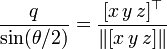 {\frac  {q}{\sin(\theta /2)}}={\frac  {[x\,y\,z]^{\top }}{\|[x\,y\,z]\|}}