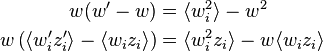 {\begin{aligned}w(w'-w)&=\langle w_{i}^{2}\rangle -w^{2}\\w\left(\langle w'_{i}z'_{i}\rangle -\langle w_{i}z_{i}\rangle \right)&=\langle w_{i}^{2}z_{i}\rangle -w\langle w_{i}z_{i}\rangle \end{aligned}}