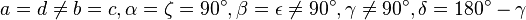 a=d\neq b=c,\alpha =\zeta =90^{\circ },\beta =\epsilon \neq 90^{\circ },\gamma \neq 90^{\circ },\delta =180^{\circ }-\gamma 