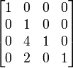 {\begin{bmatrix}1&0&0&0\\0&1&0&0\\0&4&1&0\\0&2&0&1\\\end{bmatrix}}