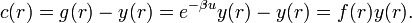 c(r)=g(r)-y(r)=e^{{-\beta u}}y(r)-y(r)=f(r)y(r).\,