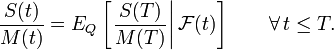 {\frac  {S(t)}{M(t)}}=E_{Q}\left[\left.{\frac  {S(T)}{M(T)}}\right|{\mathcal  {F}}(t)\right]\qquad \forall \,t\leq T.