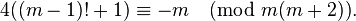 4((m-1)!+1)\equiv -m{\pmod  {m(m+2)}}.