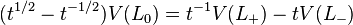 (t^{{1/2}}-t^{{-1/2}})V(L_{0})=t^{{-1}}V(L_{{+}})-tV(L_{{-}})\,