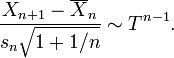 {\frac  {X_{{n+1}}-\overline {X}_{n}}{s_{n}{\sqrt  {1+1/n}}}}\sim T^{{n-1}}.