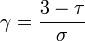 \gamma ={\frac  {3-\tau }{\sigma }}\,\!