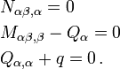 {\begin{aligned}&N_{{\alpha \beta ,\alpha }}=0\\&M_{{\alpha \beta ,\beta }}-Q_{\alpha }=0\\&Q_{{\alpha ,\alpha }}+q=0\,.\end{aligned}}