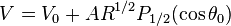 V=V_{0}+AR^{{1/2}}P_{{1/2}}(\cos \theta _{0})\,