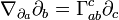 \nabla _{{\partial _{a}}}\partial _{b}=\Gamma _{{ab}}^{{c}}\partial _{c}