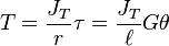 T={\frac  {J_{T}}{r}}\tau ={\frac  {J_{T}}{\ell }}G\theta 