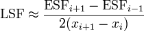 {\text{LSF}}\approx {\frac  {{\text{ESF}}_{{i+1}}-{\text{ESF}}_{{i-1}}}{2(x_{{i+1}}-x_{i})}}