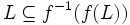 L\subseteq f^{{-1}}(f(L))