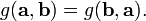 g({\mathbf  {a}},{\mathbf  {b}})=g({\mathbf  {b}},{\mathbf  {a}}).