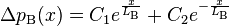 \Delta p_{{{\text{B}}}}(x)=C_{1}e^{{{\frac  {x}{L_{{{\text{B}}}}}}}}+C_{2}e^{{-{\frac  {x}{L_{{{\text{B}}}}}}}}