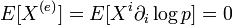 E[X^{{(e)}}]=E[X^{i}\partial _{i}\log p]=0