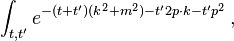 \int _{{t,t'}}e^{{-(t+t')(k^{2}+m^{2})-t'2p\cdot k-t'p^{2}}}\,,