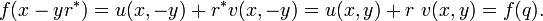 f(x-yr^{*})=u(x,-y)+r^{*}v(x,-y)=u(x,y)+r\ v(x,y)=f(q).